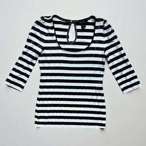 White House Black Market Black and White Striped Top with Keyhole Back